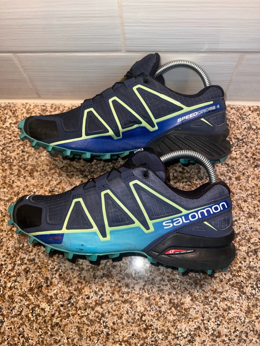 Salomon Navy Trail Shoes with Teal and Lime Highlights - Picture 6 of 8